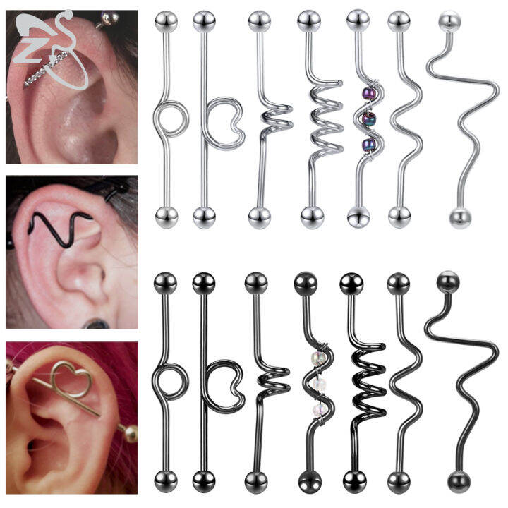 ZS 1 PC Stainless Steel Industrial Barbell Piercing Winding Classic