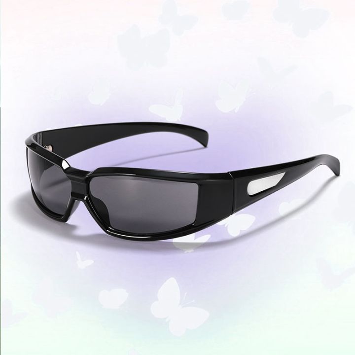 แว่นกันแดด-y2k-แฟชั่นกรอบสีเงินแว่นกันลมเล่นกีฬาแว่นตา-uv400