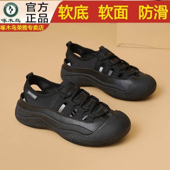 hot-sale-woodpecker-baotou-sandals-female-2023-summer-all-match-thick-bottom-hollow-out-wading-sports-beach-roman