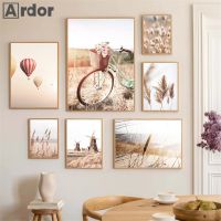 Hot Air Balloon Poster Bike Art Painting Windmill Canvas Posters Hay Reed Beige Wall Art Print Nordic Wall Pictures Home Decor Wall Décor