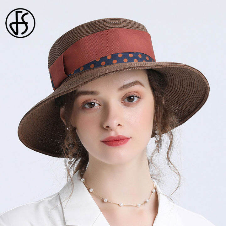 fs-fashion-wide-brim-women-sun-hat-for-blue-black-pink-panama-foldable-beach-caps-ribbon-bow-sun-visor-straw-hats