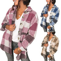 【cw】 Cross-Border European and American Womens Clothing 2021 Autumn and Winter New Single-Breasted Shirt Flannel Woolen Plaid Coat ！