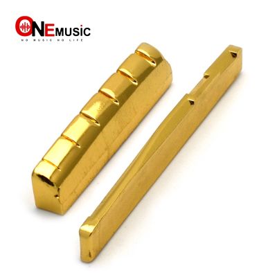 【CW】 6 String Slotted Brass Gold Plated Acoustic Guitar Nut and Bridge Saddle Parts