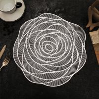 1/4pcs PVC Bronzing Rose Flower Hollow Non-slip Kitchen Placemat Coaster Insulation Pad Dish Coffee Table Mat Home Hotel Decor