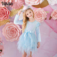 VIKITA Girls Bow-knot Dress Kids Prom Clothes Children Tutu Layered Dress Girl Irregular Ball Gowns for 3 to 8 Yrs Kids Clothing