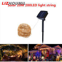 LIZHOUMIL ลวดทองแดงพลังงานแสงอาทิตย์สำหรับกลางแจ้ง200LED 20เมตร,โคมไฟกลางคืนหลอดไฟประดับแบบสายพร้อมการตกแต่งสวนลานแท่งพินภาคพื้นดิน