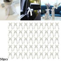 【LZ】♙❀  Arcos de fita branca para festa de casamento Puxe Loop Bowknot Decoração do carro Decoração da cadeira 50 PCs/Set