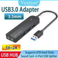 Vention USB ฮับ3.0 3พอร์ต USB Kartu Suara 2 In 1อะแดปเตอร์เสียงสเตอริโอ3.5มม. พร้อมหูฟัง Mikrofon Kartu Suara USB สำหรับ PC ดิสก์แฟลชหูฟังคีย์บอร์ดฮาร์ดดิสก์