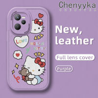 เคส Chenyyka สำหรับ Realme C35 C31 Narzo 50A Prime เคสหนังนิ่มลายการ์ตูนน่ารัก Hello Kitty ดีไซน์ใหม่เคสกล้องคลุมทั้งหมดป้องกันการกระแทกเคสสีอ่อนขอบ