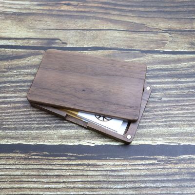 Natural Wood Business Card Holder Pocket Slim Business Card Credit Black Walnut Color Business Magnetic Card Case Card Holders