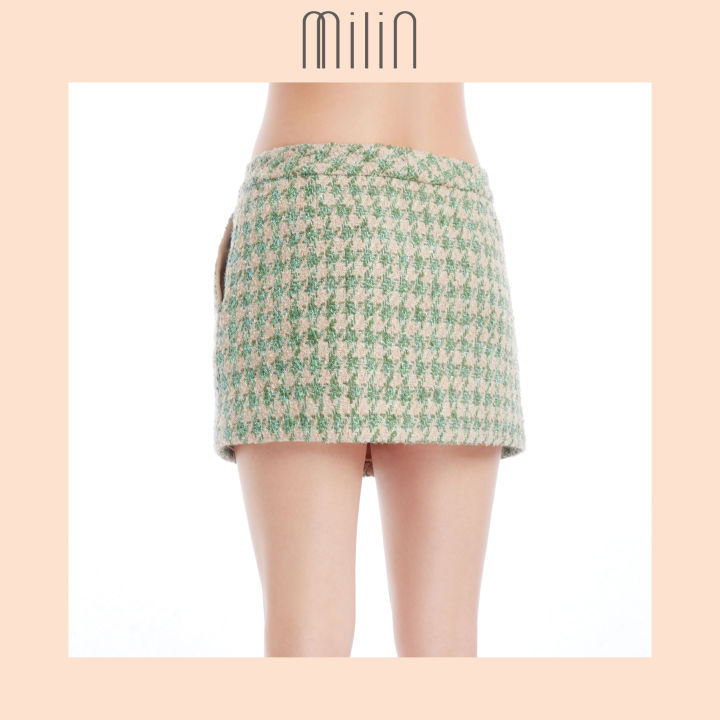 milin-slim-fit-low-rise-tweed-mini-skirt-กระโปรงสั้นทรงเข้ารูปผ้าทวีดเอวต่ำ-41-mojito-mist-skirt