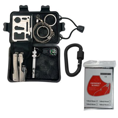 SOS Equipment Adventure Survival Blanket Field Compass First Aid Box Fire Starter Whistle Wire Saw Compass Multi-tool Card Survival kits