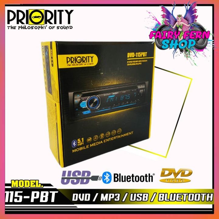 priority-dvd-115pbt-เครื่องเล่น1ดิน-วิทยุติดรถยนต์-พร้อมฟังชั่นเล่นแผ่นdvd-fm-bluetooth-usb-aux-sdcard-กำลังขับ-62-w