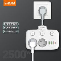 LDNIO แถบพลังงานปลั๊กสหภาพยุโรป2 AD พร้อม3 USB 1 Type-C พอร์ตป้องกันไฟกระชากปลั๊กสำหรับทุกรูเสียบ STOP Kontak Listrik สำนักงานบ้านอะแดปเตอร์