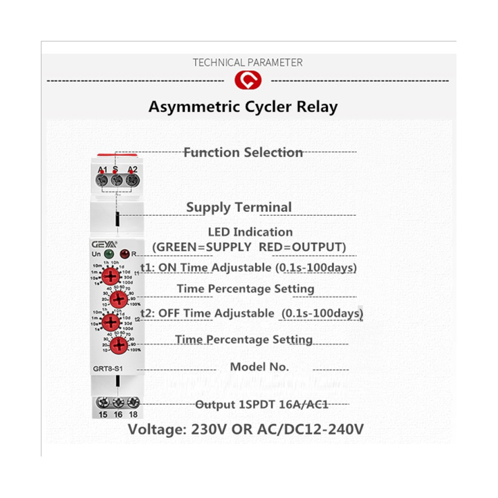 geya-grt8-s-asymmetric-cycle-timer-relay-spdt-16a-electronic-repeat-relay-grt8-s1