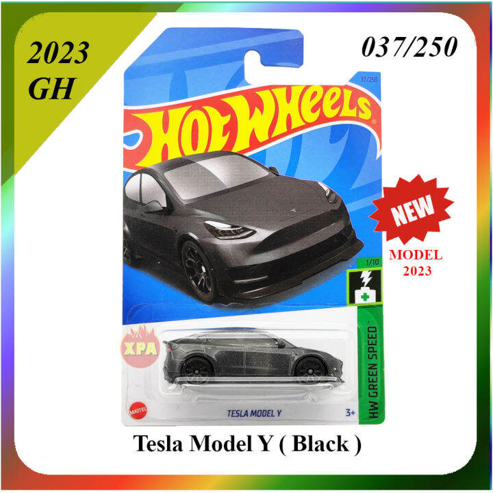 Hot Wheels Tesla Diecast Cars Tesla Model Y (Black) 2023 HW Green Speed