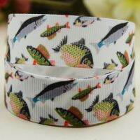 7/8 22mm 1" 25mm 1-1/2" 38mm 3" 75mm Fish Printed grosgrain ribbon party decoration 10 Yards X-02514 Gift Wrapping  Bags