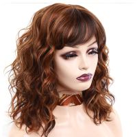 Amir Brown Wigs Synthetic Natural Wavy Wigs for Women Shoulder Length Hair Ombre Blond Bob wigs Pink Blue Curly Wigs Cosplay Wig  Hair Extensions Pads