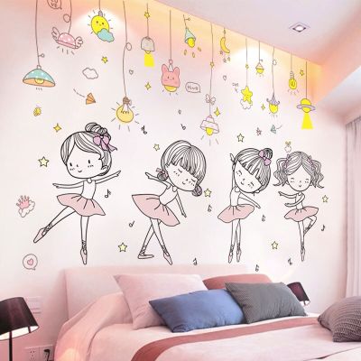 [SHIJUEHEZI] Cartoon Chandeliers Wall Stickers DIY Ballet girl Wall Decals for Kids Room Baby Bedroom Nursery Home Decoration