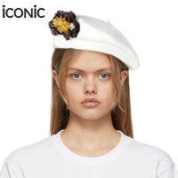 iCONiC WHITE BARET HAT #2500 หมวก ผ้าขนสัตว์ ตกแต่ง คริสตัล หมวกผ้า หมวกแฟชั่น หมวกเบเร่ต์ หมวกผู้หญิง หมวกไฮโซ