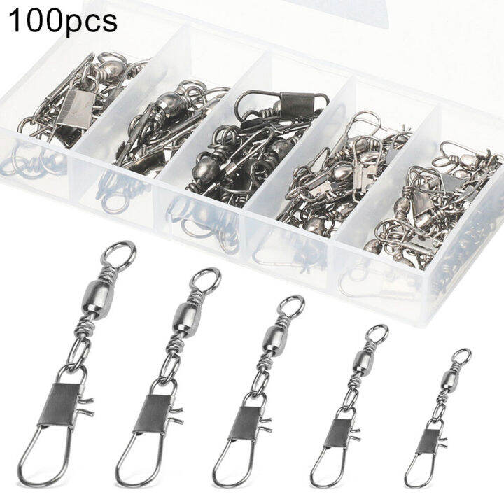 100 PCS Fishing Barrel Swivels With Duo Lock Snap High