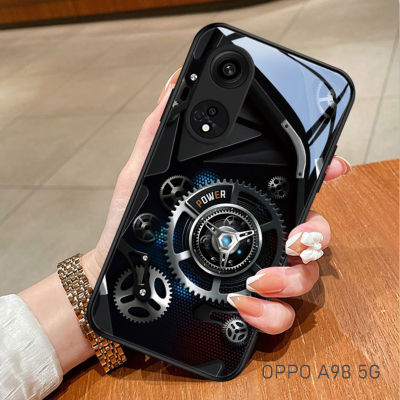 สำหรับ OPPO A98 5G เคสโทรศัพท์เลนส์กล้องถ่ายรูปกระจกเทมเปอร์เกียร์ป้องกันกันกระแทก