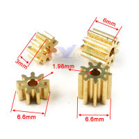9T 2A 0.6M เกียร์ทองแดง 9 ฟันหลุม 1.98 มม. ความหนา 3 มม./ 6 มม. โลหะขนาดเล็กโมดูลัส Pinion 6.6 มม. เส้นผ่านศูนย์กลาง 5 ชิ้น/ล็อต-czechao