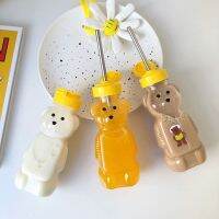 Lovely Cartoon Bear Straw Cup Water Bottle with Lid Leakproof Home Travel Couples Children Festival Gift 250ml