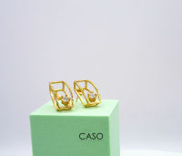 Caso jewelry earring ต่างหูโครงสร้างทรงยาว แบบเรียบง่ายสีทอง ประดับ cz. สีขาว,ตุ้มหู,ต่างหูผู้หญิง