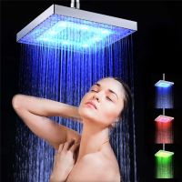 LED Rainfall Shower Head Square Shower Head Automatically RGB Color-Changing Temperature Sensor Showerhead for Home Bathroom