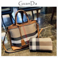 Luxury Womens Bag Large Capacity Plaid Canvas Tote Bag Female Composite Korea New Leather Handbag Top Handle Ladies Purse Hobo