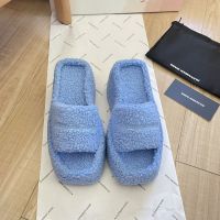 [High Quality] Fast Delivery of New A~le~xan~der~Wang Lamb Fur Thick Bottom Muffin Sandals with Genuine Leather Soles