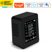 Smart Sensor Tuya Wifi แบบพกพา Air คุณภาพ7in1 PM2.5 CO2 TVOC HCHO AQI อุณหภูมิความชื้นจอแสดงผล TFT ขนาด2.8นิ้วเครื่องตรวจจับคาร์บอนไดออกไซด์รองรับโทรศัพท์มือถือ APP ควบคุมฟังก์ชันปฏิทิน