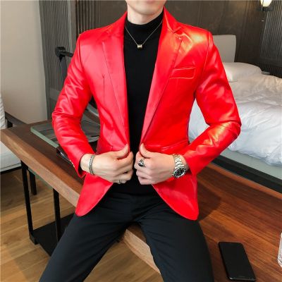 [COD] Wholesale cross-border autumn new mens solid leather jacket slim-fit suit