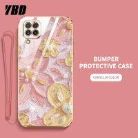 YBDเคสโทรศัพท์ดีไซน์ใหม่สำหรับ Samsung A22 A23 A33 A52 A53 A72 A73 5G เคสชุบน้ำมันเคสพิมพ์ลายดอกไม้เคสแถมฟรีสายคล้อง