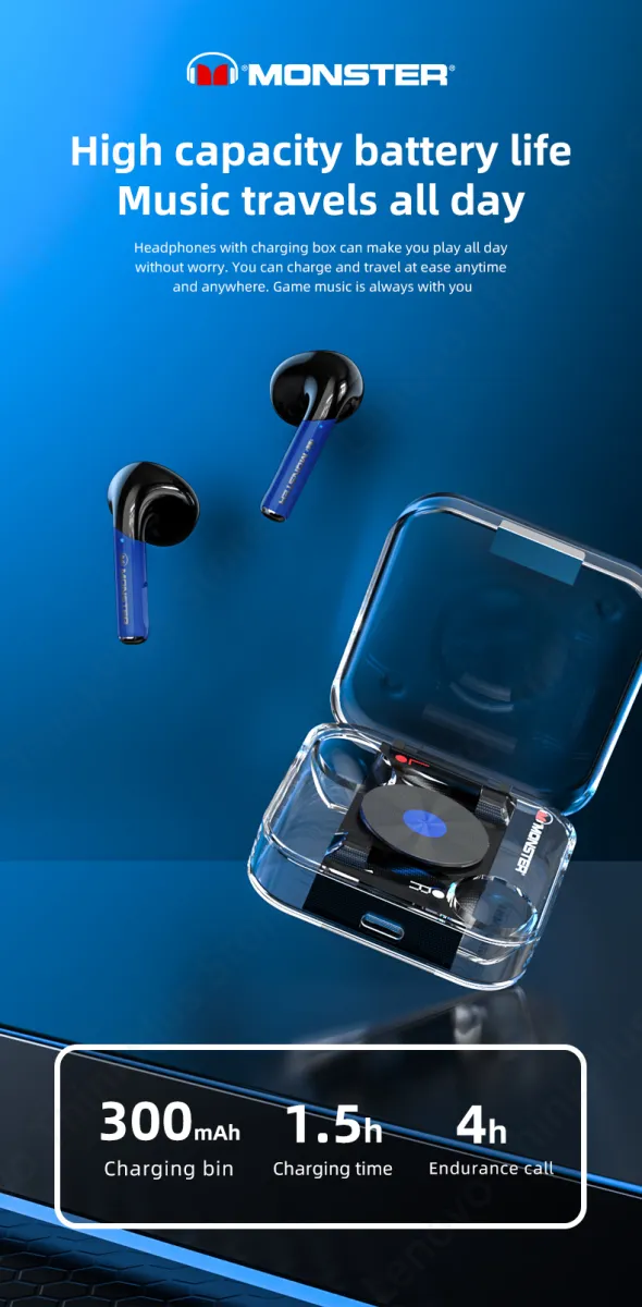 Original Monster Airmars XKT01 Wireless Earbud Bluetooth 5.2 Earphone TWS HiFi Music Wireless Headphones With Mic Gaming Earphone