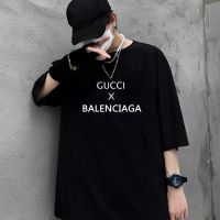 เสื้อยืดแขนสั้นคอกลมเสื้อยืดคุณภาพดี   Yameela 04 New Arrival เสื้อยืด Balenciaga X Gucci Oversize Unisex discountCotton S-5XL