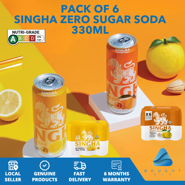 Singha Lemon Soda High Vitamin C Zero No Sugar No Calories 330ml x 6