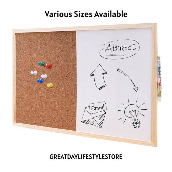 Cork Board With Whiteboard with Free Hanger, Pen, and Hanging Material