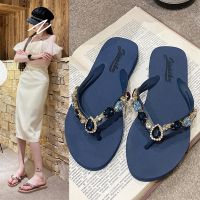 Female Shoes Low Rubber Flip Flops Slippers Flat Glitter Slides Summer Clogs Woman 2023 Hawaiian Jelly Beach Hoof Heels TPR Crys