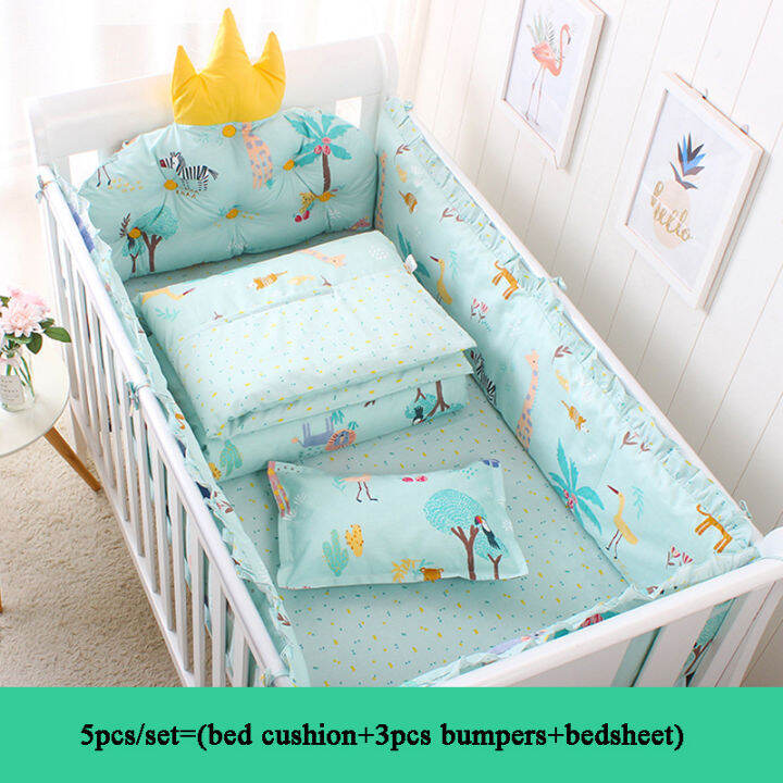 60-120cm-5pcsset-crown-cushion-crib-bedding-set-cotton-toddler-baby-bed-cot-bumper-bedding-sheet-for-girl-boys-zt37