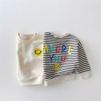 New Autumn Casual Toddler Swestshirt Baby Boys And Girls Stripe Smily Letter Printing Clothes Fashion Long Sleeve Pullover