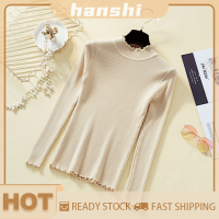 hanshi [2023 new HOT FASHION] lazlook เสื้อสเวตเตอร์คอเต่ามีระบายสำหรับผู้หญิงเสื้อถักแบบสวมหัวยืดหยุ่นสูงเข้ารูปเซ็กซี่ฤดูหนาว