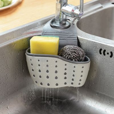 【CC】 Sink Shelf Sponge Drain Rack Hanging Accessorie Holder Faucet Storage Basket with Holes
