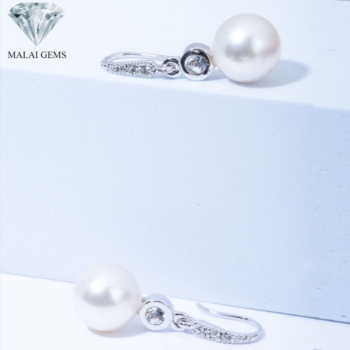 malai-gems-ต่างหูมุก-เงินแท้-silver-925-เพชรสวิส-cz-เคลือบทองคำขาว-รุ่น-11011803-แถมกล่อง-ต่างหูเพชร-ต่างหูเงินแท้