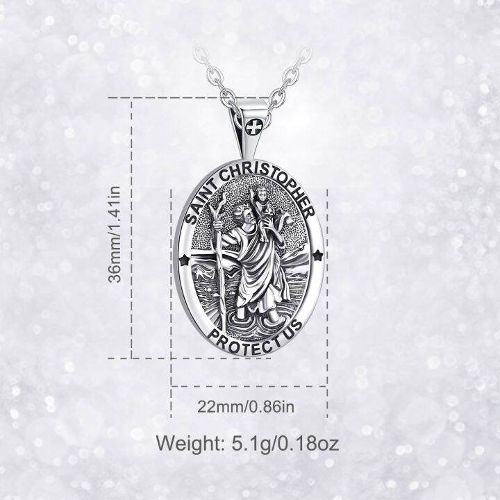 cw-eudora-925-sterling-christopher-necklace-embossed-medal-pendant-religious-jewelry-for-man-woman