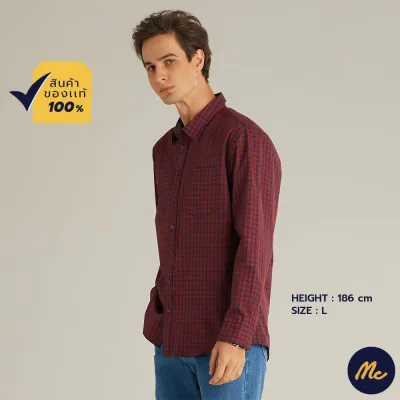 Mc Jeans เสื้อเชิ้ตแขนยาว ผู้ชาย ลายสก็อตสีแดง MSLZ176