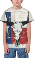 Rocale American State Texas Flag Bull Skull Youth Short Sleeve T-Shirt Comfortable Tee Shirts for Boys