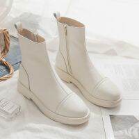 รองเท้าบูท Caohuatang3Thin Sepatu BOOT Pendek สีเบจสีขาวนุ่มหัวกลมหนังเชลซีฤดูใบไม้ร่วงและฤดูหนาว2023ยืดหยุ่น Bootscaohuatang3ส้นสูงอเนกประสงค์ของผู้หญิงมาร์ติน