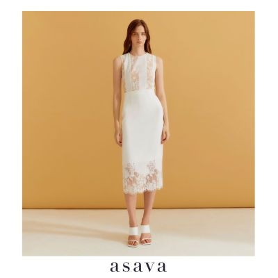 [asava ss23] Susannah Lace-appliquéd Skirt กระโปรงผู้หญิง ทรงสอบ เอวสูง แต่งชายผ้าลูกไม้ ซิปหลัง